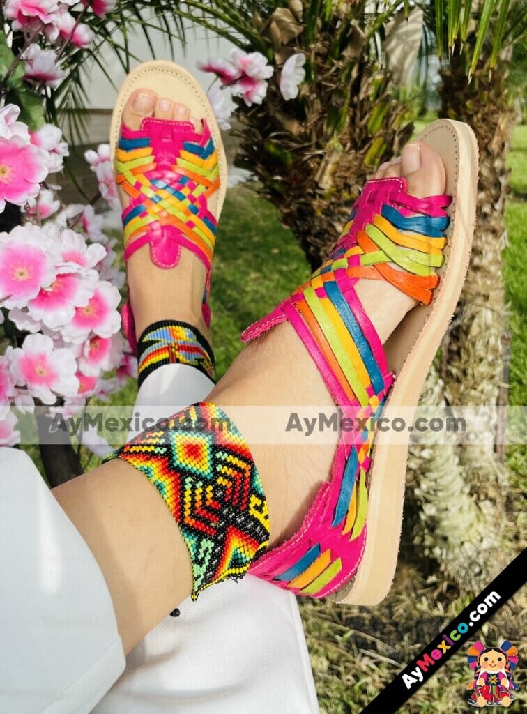 Zj 01022 Huaraches Artesanales Piso Para Mujer Rosa Tejido De Colores Fabricante Calzado Mayoreo (2)