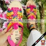 Zj 01022 Huaraches Artesanales Piso Para Mujer Rosa Tejido De Colores Fabricante Calzado Mayoreo (1)