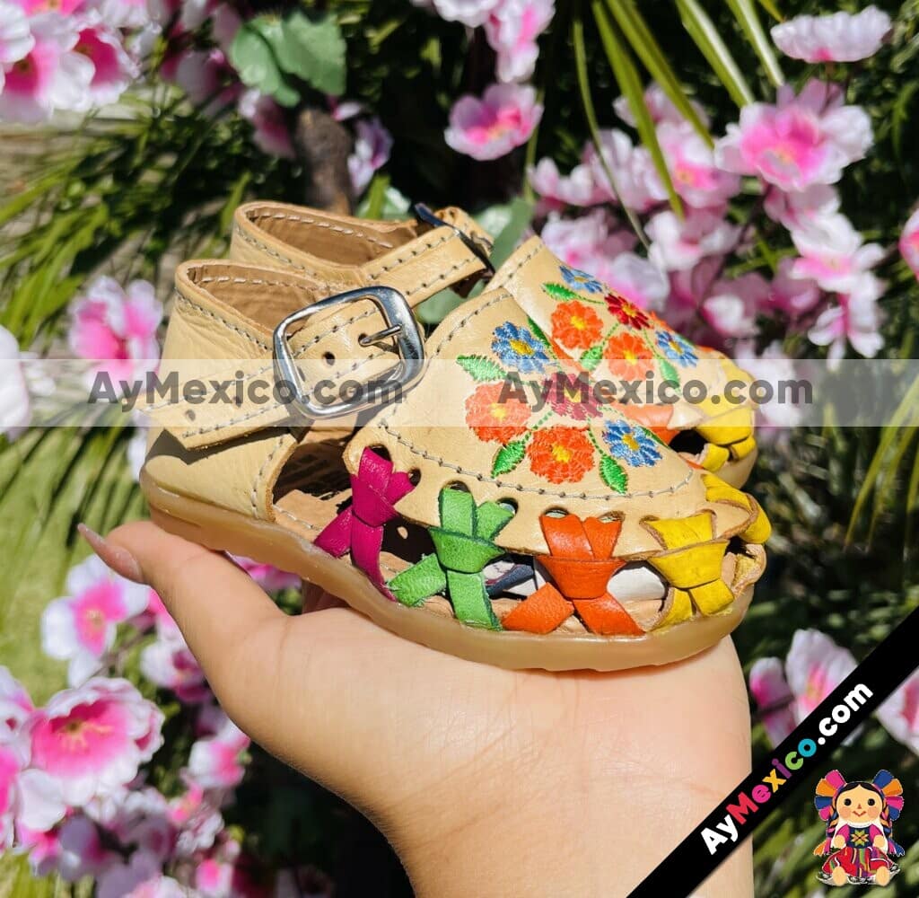 Ze 00055 Huaraches Artesanales Para Bebé Tan Flores De Colores Bordadas Fabricante Calzado Mayoreo (1)
